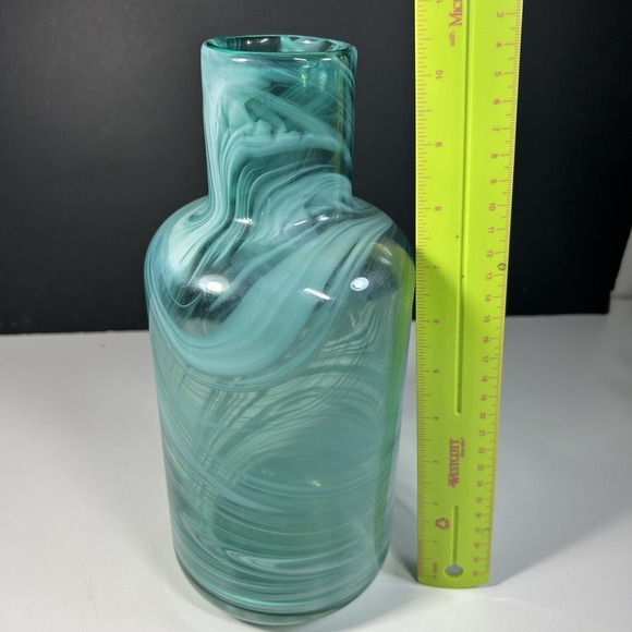 Ikea hand blown glass by lina vuorivirta vase design  10.5" Tall Teal Swirl - Picture 6 of 6